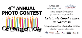 Colorful candles and bold text announce the 4th Annual Photo Contest Celebration in Norcross, deadline Sept. 30, 2026.