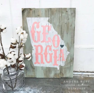Pink Georgia sign with jar of cotton