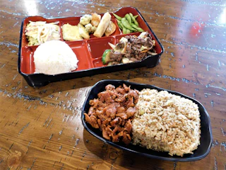 tray of food with rice