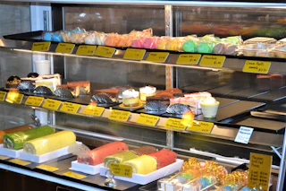 desserts in a display case