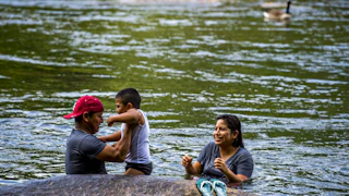Family in the water